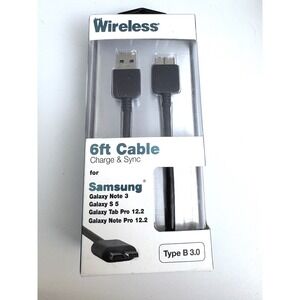 Just Wireless Charge & Sync (6ft Cable) For Samsung Galaxy Note 3, s5, TabType B